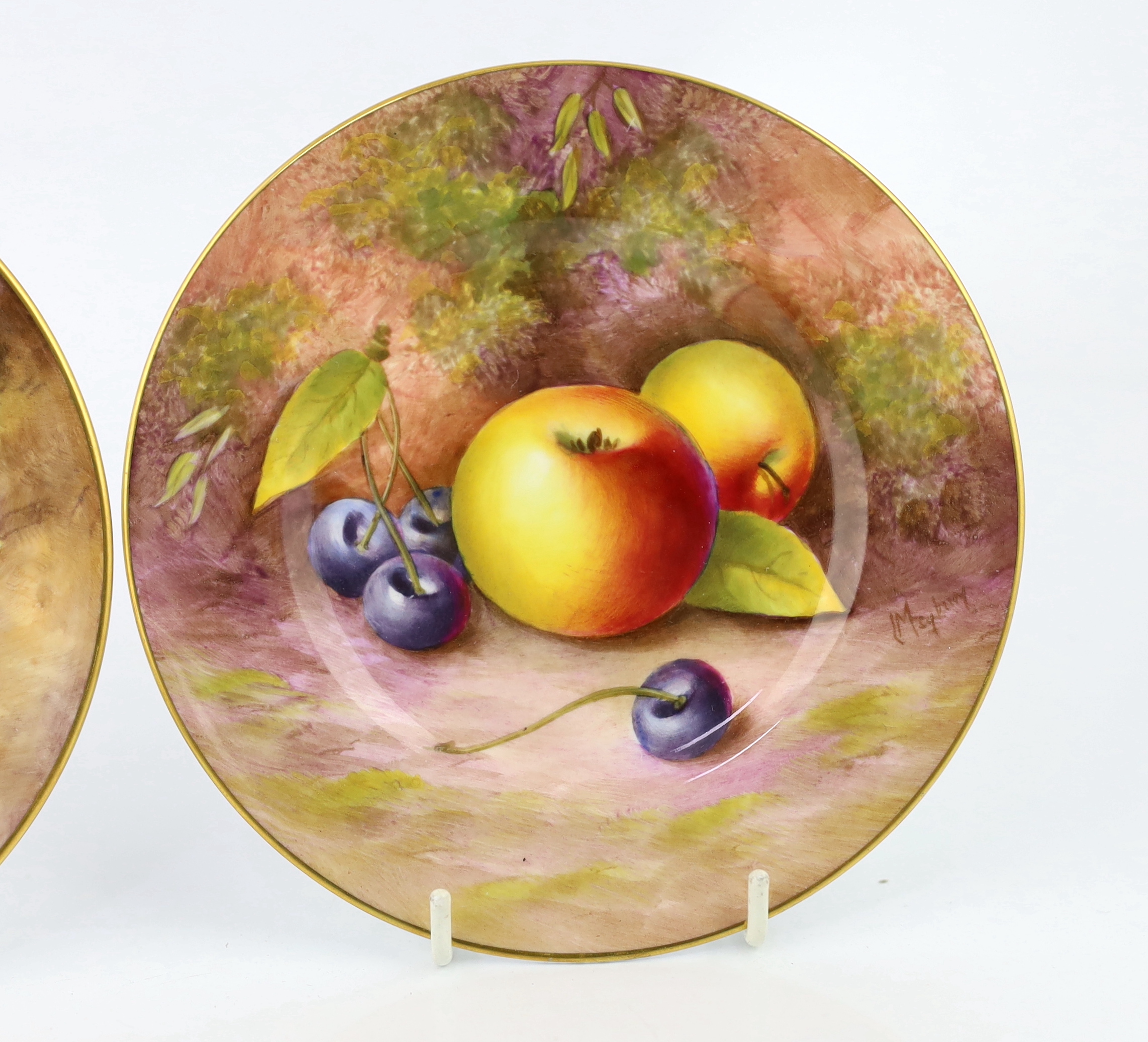 Two Royal Worcester fruit painted tea plates, mid 20th century